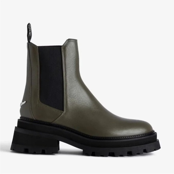 NIB Zadig & Voltaire Ride Semy Shiny Chelsea Platform Boots 38 Military Olive 7 - Picture 2 of 15
